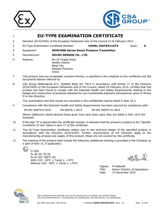 MICROSENSOR MDM7000 ATEX Certificate.png MICROSENSOR MDM7000 ATEX Certificate.png